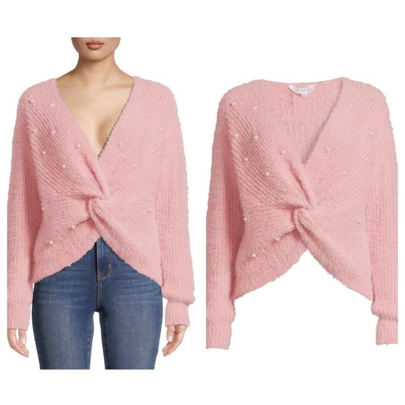 NWOT No Boundaries Juniors' Twist Faux Pearl Fashion Unique Sweater Size Large - Picture 1 of 5